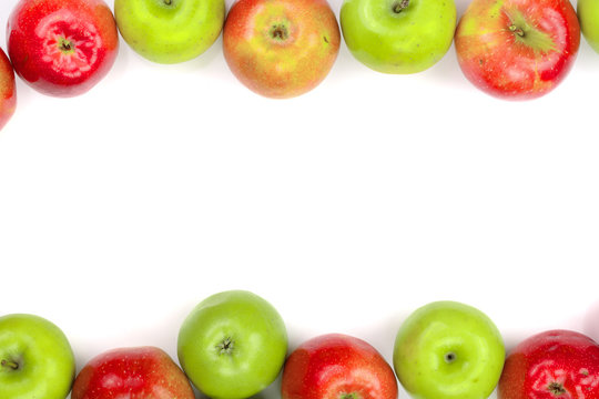 red and green apples isolated on white background with copy space for your text, top view. Flat lay pattern