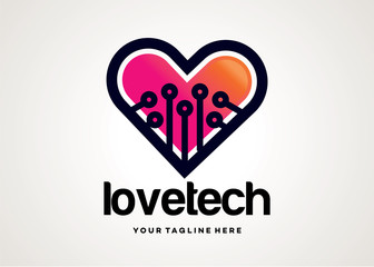 Love Tech Logo Template Design Vector, Emblem, Design Concept, Creative Symbol, Icon