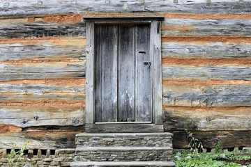 Old wooden wall and door background