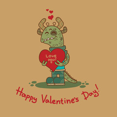 Craft doodle tribal greeting card with alien.