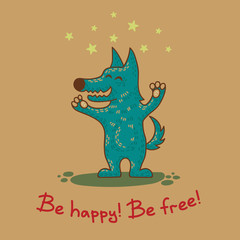 Craft doodle tribal greeting card with wolf.