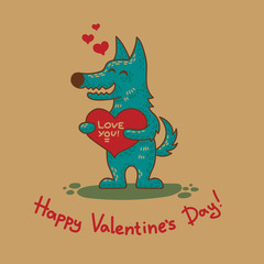 Craft doodle tribal greeting card with wolf.