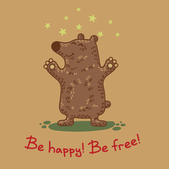 Craft doodle tribal greeting card with bear.