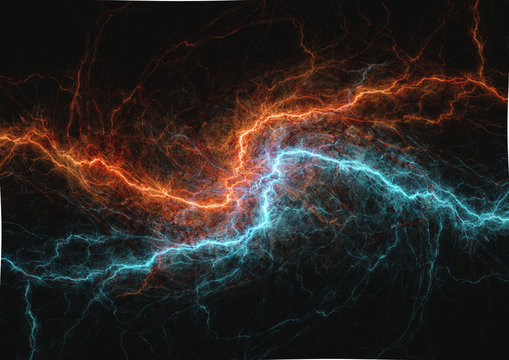 Fire and ice fractal lightning bolt, electrical background
