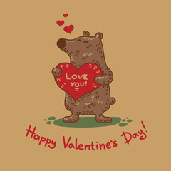 Craft doodle tribal greeting card with bear.