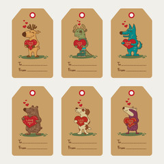 Craft doodle tribal labels with animals.