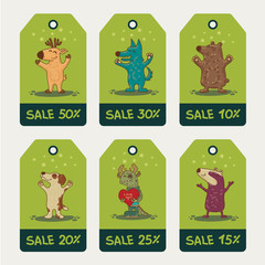 Craft doodle tribal labels with animals.