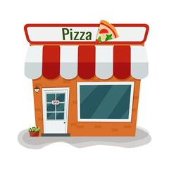 Cartoon pizzeria. Vector illustration. Flat design.