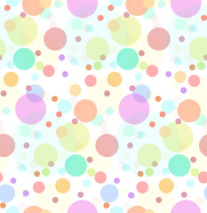 Seamless texture with transparent multi-colored sweets. Large and small colored circles. Vector festive pattern for wrapping paper, for fabric, for background and for your creativity. © veleri_kz