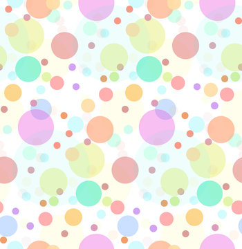 Seamless texture with transparent multi-colored sweets. Large and small colored circles. Vector festive pattern for wrapping paper, for fabric, for background and for your creativity.
