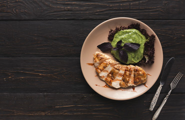 Grilled chicken fillet with spinach-potato puree