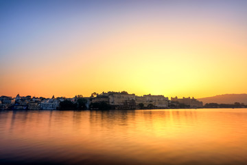 low light scenery of lake Pichola at sunrise,Udaipur, India