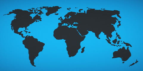 black world map on a blue background