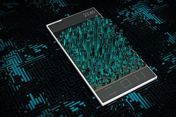 city on phone with dark background