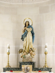 NAZARET, ISRAEL, July 8, 2015: Statue of Mary, Mother of God in the Church of St. Joseph in Nazareth
