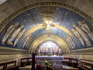 Mount Tabor, Israel July 10, 2015: mosaic on the wall of the Church of the Transfiguration on Mount...