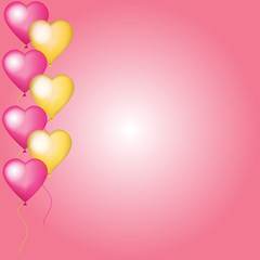 Fototapeta na wymiar Valentine vector card with pink and golden helium balloons. Design for wedding, anniversary, Valentine's day, party, banner, poster, card, invitation, brochure, flyer. Mock up.