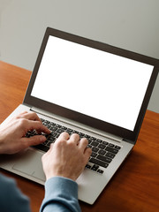 Fototapeta premium Skill up typing courses. Man hands on the laptop keyboard. Improving technics and qualification. Finger training exercises