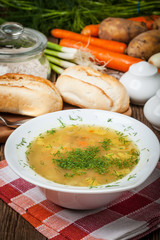 Soup with barley and chicken gizzards.