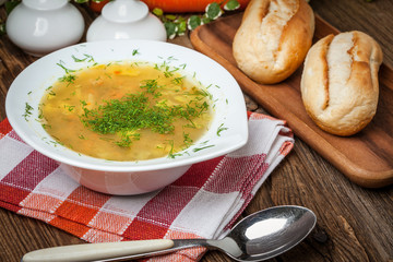 Soup with barley and chicken gizzards.