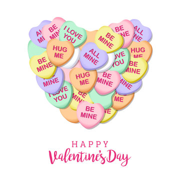Happy Valentines Day Candy Hearts Square Vector Illustration 1