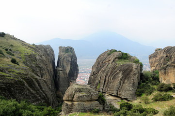 Amazing terrain in Meteora valley, Greece / one of most popular Mediterranean tourist routes. A stronghold of Orthodox Christianity. It is famous for its unique rocky landscape and places of worship