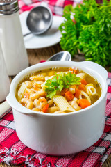 Bean soup with penne pasta.