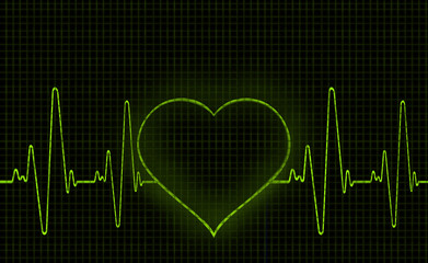 Computer artwork of a heart-shaped electrocardiogram (ECG) trace. An ECG measures the electrical...