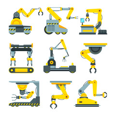 Robotic hands for machine industry. Illustrations of mechanical industrial equipment