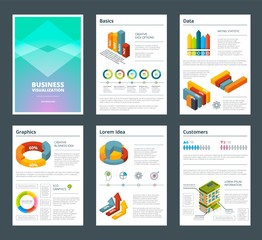 Fototapeta na wymiar Design of annual reports with colored pictures of charts