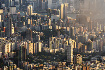 Hazy Hong Kong cityscape