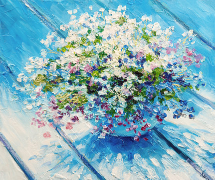 Oil painting on canvas, still life flowers, impressionism artwork
