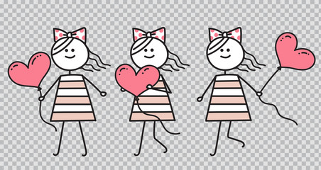 Girl in love running with heart. Valentines day