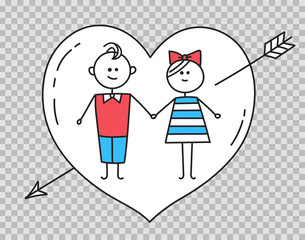 Guy,girl holding hands with heart pierced by arrow
