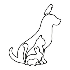 contour dog cat rabbit hamster and parrot on white background