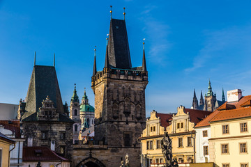 Fototapeta na wymiar Bridge Tower And St.Nicholas Church-Prague,Czechia