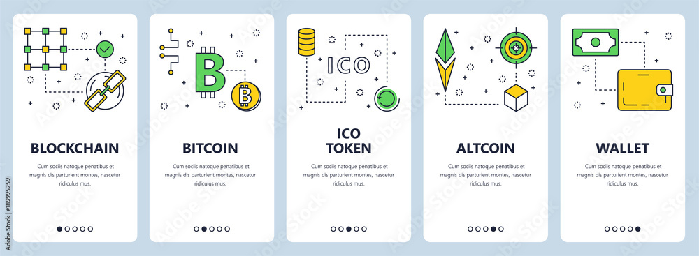 Poster vector modern thin line blockchain concept web banners
