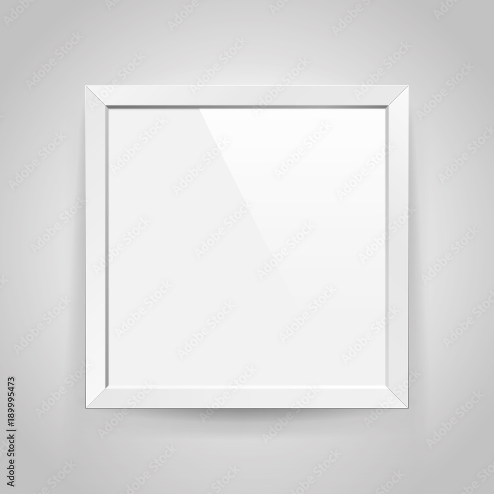 Poster realistic empty rectangular white frame with on gray background, border for your creative project, m