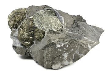 Obraz premium pyrite ball in matrix from Hohenems/ Austria isolated on white background