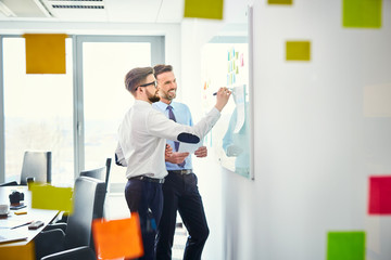 Two creative workers in office coworking and planning business strategy