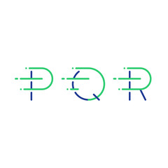Dynamic letters P, Q and R in motion, decorative type, rapid service