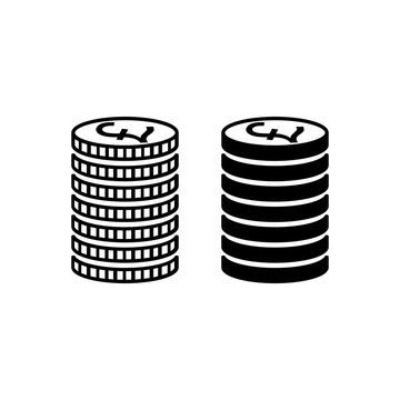 Stack Of Pound Sterling Coins. Piled Coins With Pound Sterling Signs With Different Edges. Vector Illustration