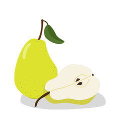 Green pear and slice vector illustration.