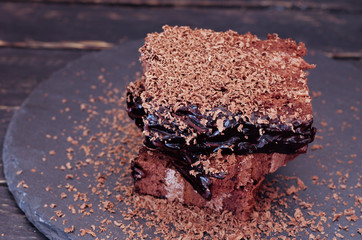 Coffee break. Coffee cake on the right. Place for text on the left.