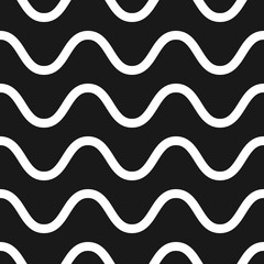 Vector seamless pattern, horizontal wavy lines, curves, waves. Black & white