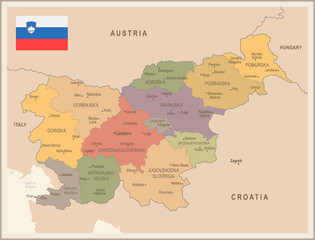 Slovenia - vintage map and flag - Detailed Vector Illustration
