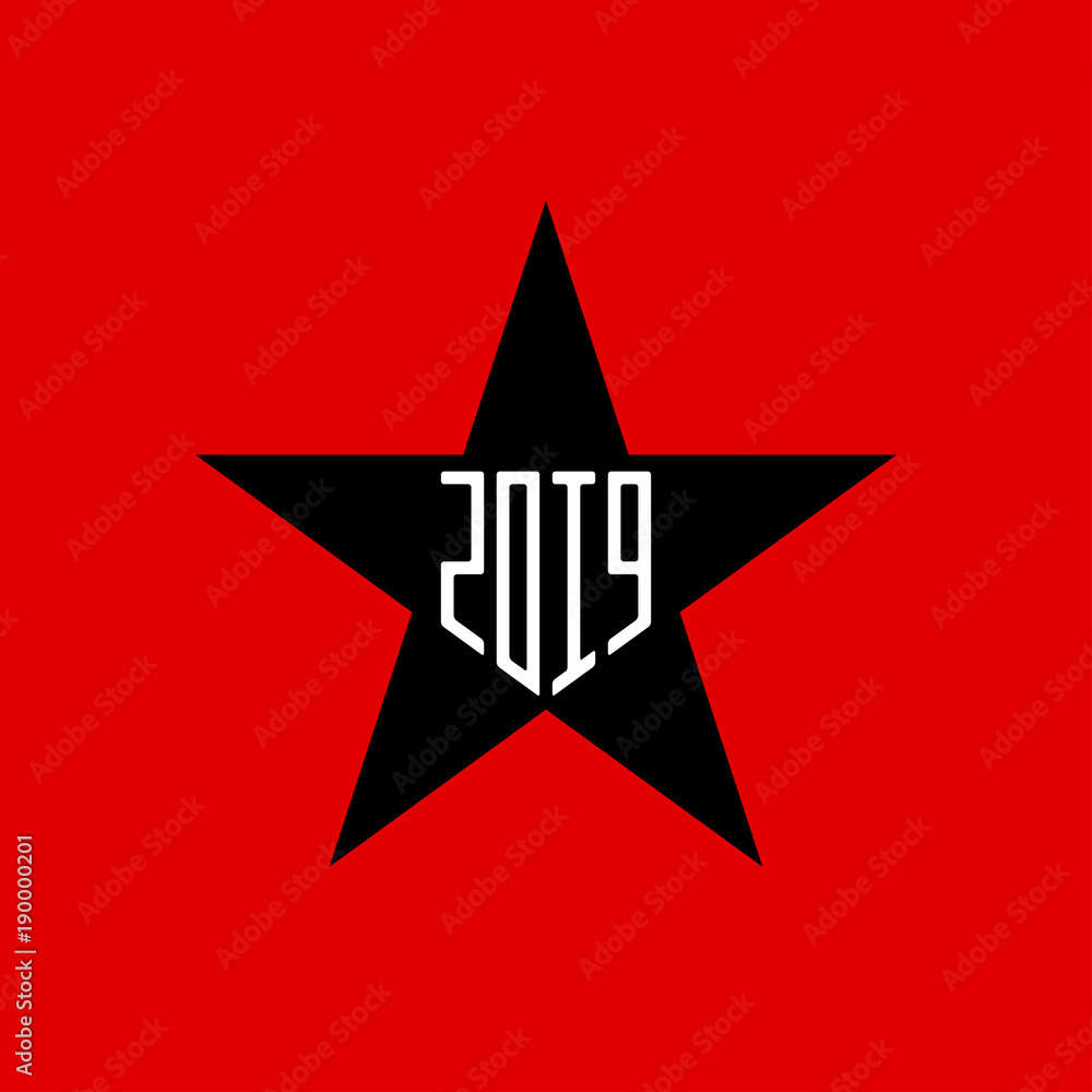 Poster star with new year date. abstract vector design element. 2019 happy new year.