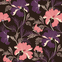 Seamless Pink Oriental Vector Pattern