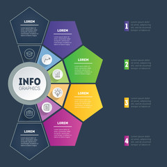 Fototapeta premium Business presentation concept with 4 options. Annual report. Vector infographic of technology or education process with 4 parts. Web Template of a info graphics, chart, diagram on light background.