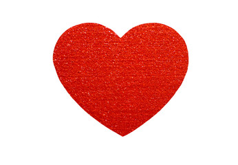 Glittered shiny red heart on white background isolated
